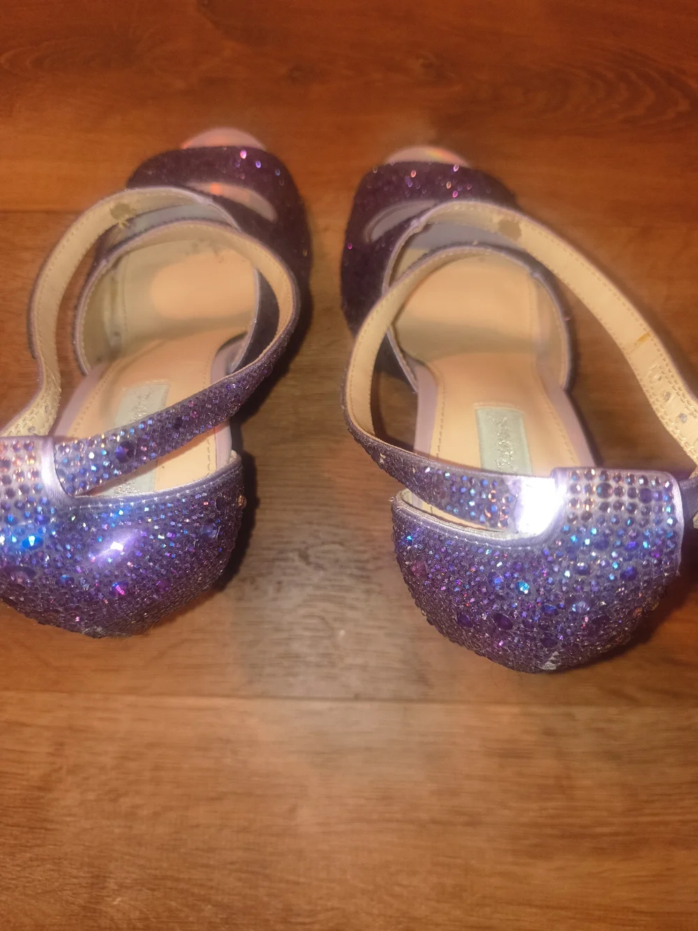 Blue by Betsey Johnson Lilac Glitter T-Strap High Heel Sandals